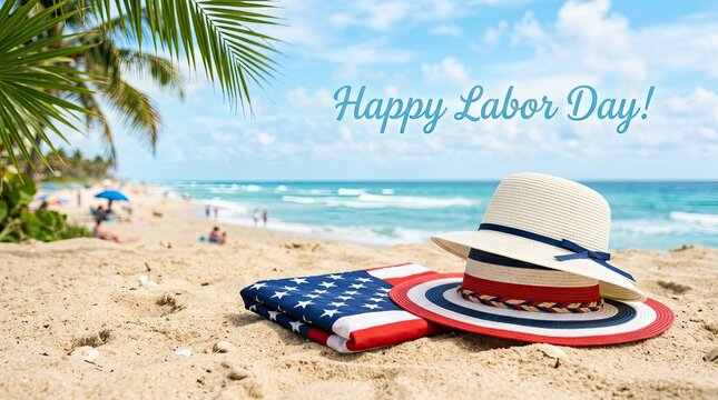Labor day beach scene with patriotic decorations and a relaxing summer vibe