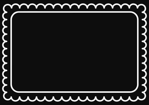 Decorative Black Rectangular Scalloped Border Frame for Elegant Graphic Design Projects and Creative Text Layouts