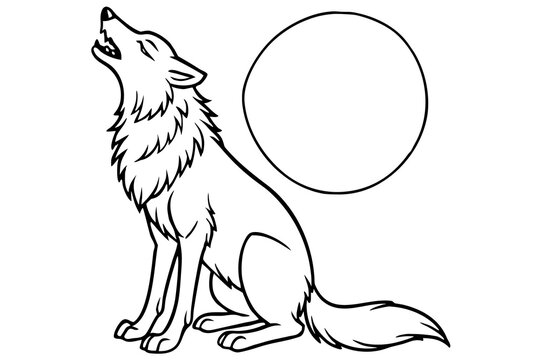 Howling wolf sitting with full moon
