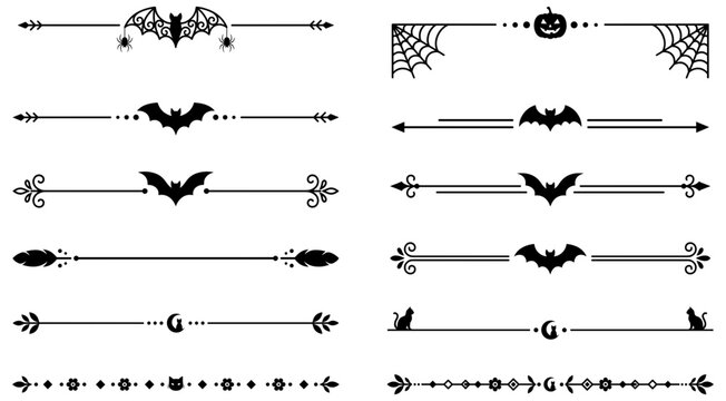 Halloween bat and spider web horizontal dividers for spooky event flyer header designs.