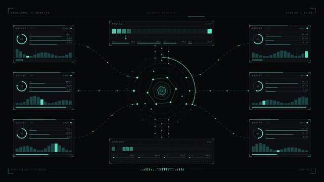 Experience a dark-mode enterprise AI orchestration dashboard animation showcasing multiple autonomous agents coordinating complex business tasks with glassmorphism and luminous data pathways.