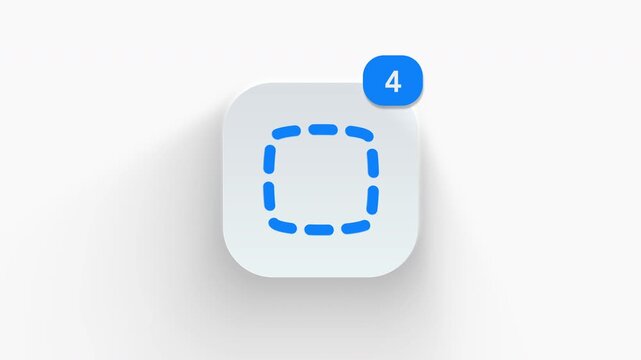 Selection box app icon featuring animated notification badge with counter 1 to 99, dynamic shadow effect, minimalist crop focus tool area boundary concept, on white background. 