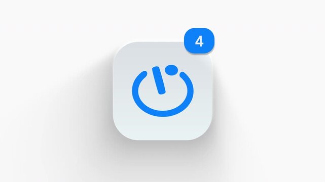 Self-timer app icon featuring animated notification badge with counter 1 to 99, dynamic shadow effect, minimalist camera countdown delay shutter concept, on white background. 
