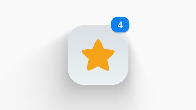 Star app icon featuring animated notification badge with counter 1 to 99, dynamic shadow effect, minimalist rating favorite bookmark review concept, on white background. 
