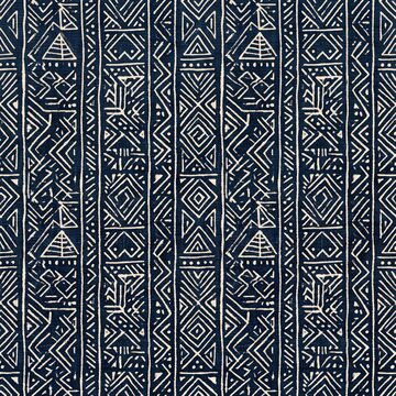 Indigo mud cloth pattern with white geometric tribal motifs