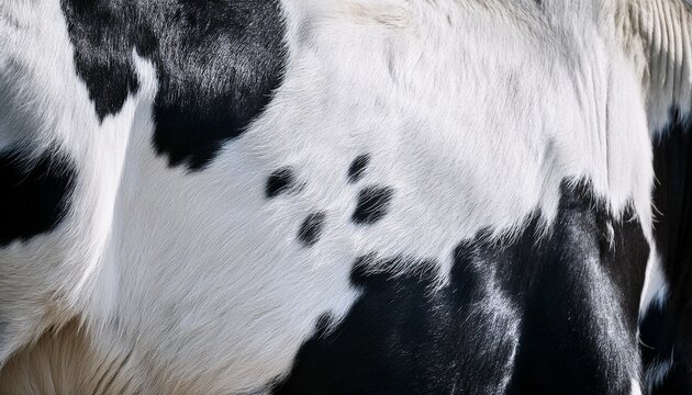 black and white hair cow skin real genuine natural fur free space for text cowhide close up texture of a spotted cow coat fur long background