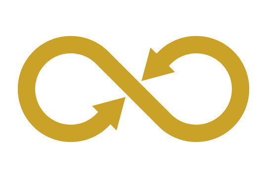 Yellow Infinity Arrow Loop Symbol for Continuous Process and Recycling Isolated on Transparent Background endless repeat cycle