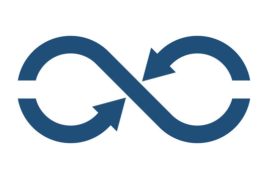 Blue Infinity Loop Arrows Icon for Circular Economy and Synchronization Isolated on Transparent Background cycle repeat continuous