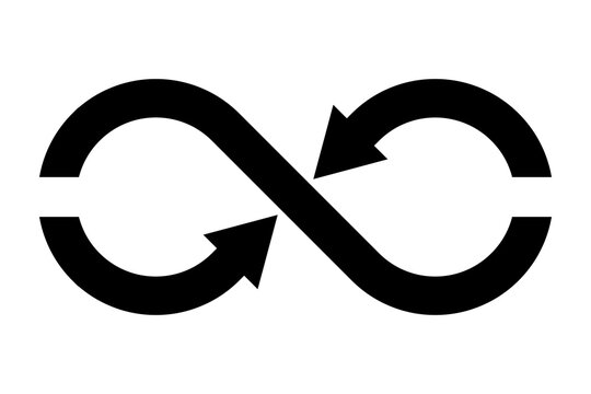 Black Infinity Loop Arrows Icon for Circular Economy and Synchronization Isolated on Transparent Background cycle repeat continuous