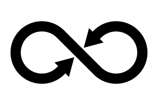 Black Infinity Arrow Loop Symbol for Continuous Process and Recycling Isolated on Transparent Background endless repeat cycle