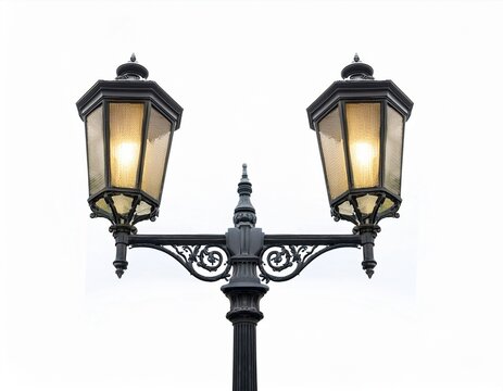 double street lamp on isolated white background