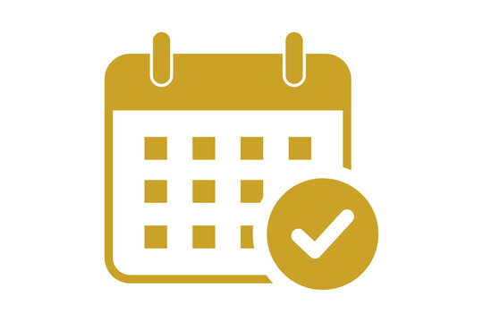 Yellow Calendar Checkmark Icon for Confirmed Event isolated on transparent background schedule date approval completed time