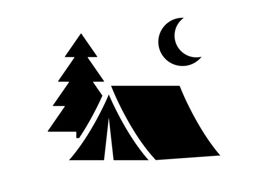 Black Camping Tent Icon for Forest Wilderness isolated on transparent background nature night outdoor adventure camp