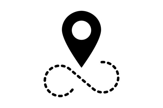 Black Map Pin Marker with Route for Navigation isolated on transparent background location point direction destination travel