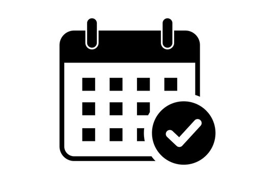 Black Calendar Checkmark Icon for Date Approval isolated on transparent background event schedule task confirm completed