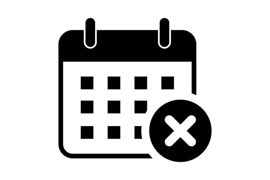 Black Calendar Cancel Icon with Cross Symbol isolated on transparent background event schedule date decline deadline