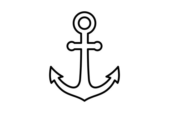 Black Outline Anchor Symbol for Marine Sea Boat isolated on transparent background nautical ocean navy harbor sailing