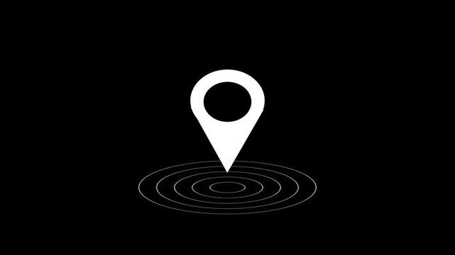 Red map location pin icon with pulsing radar circles animation on black background,location map pointer with pin icon and location animation 4k animation