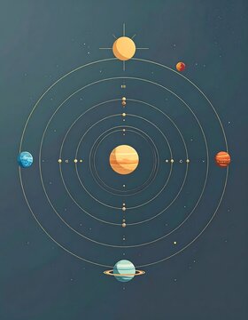 Solar system model with planets orbiting the Sun.