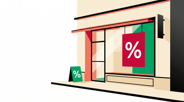 Storefront with sale signs in a modern design  