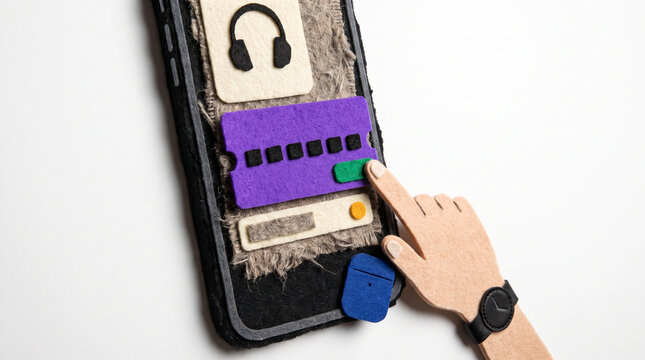 Hand touching smartphone screen with coupon code and headphones icon  