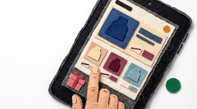 Tablet displaying product deals with hand interacting on screen  