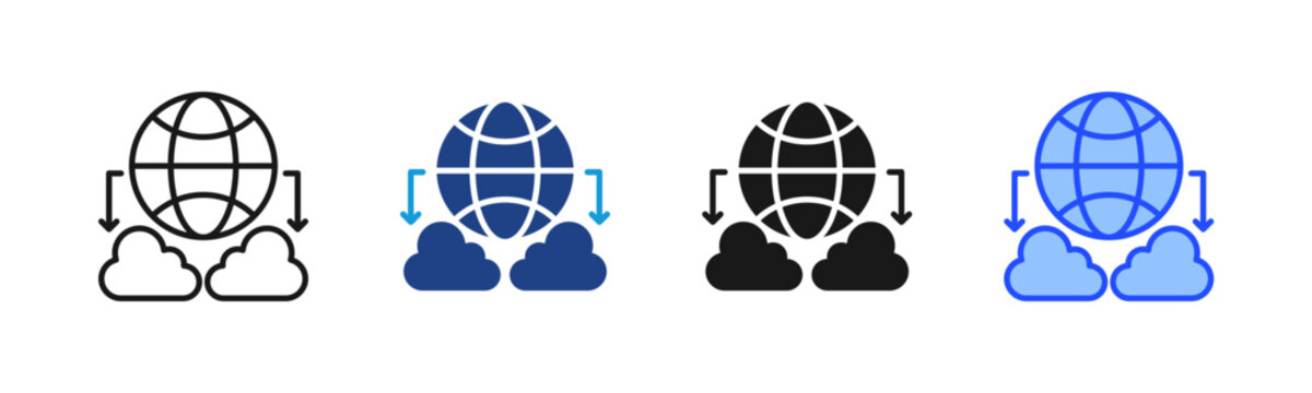 Global Cloud icon set multiple style collection