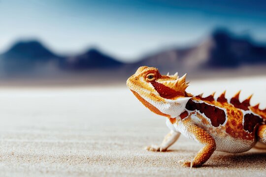 A bearded dragon enjoys its habitat, sunning itself among the arid landscape. This reptile is a vibrant example of desert adaptation and animal survival