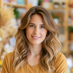 Obraz premium Young woman smiling, headshot portrait with confident and friendly expression, embracing happiness and positive well being