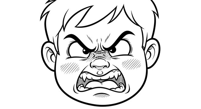 Angry boy cartoon face line art expression