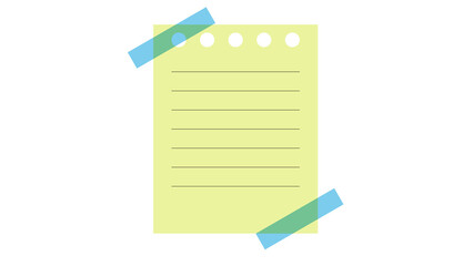 Light yellow lined notepad paper with blue adhesive tape strips adhesive stationery background document communication template paperwork yellowish minimalist illustration isolated © IsratJahan