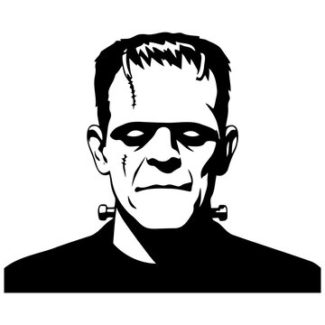Frankenstein monster head silhouette for halloween horror and spooky themes design.