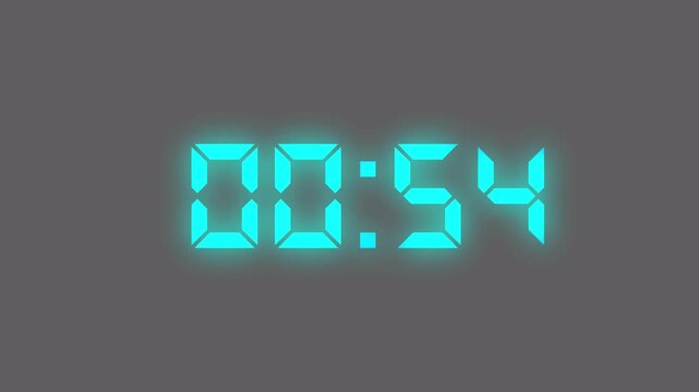 Digital Countdown Timer Animation, 1 mint, 1 minuter Countdown Timer On Gray Background.