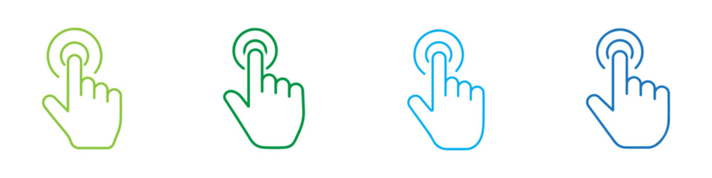 Blue outline tap gesture icon for GUI interaction, touchscreens, apps, websites and easy interfaces.