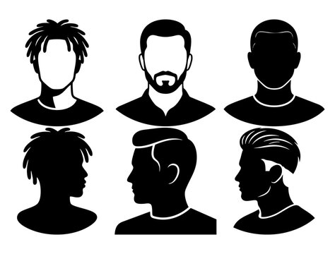 Black and white hairstyle icons set