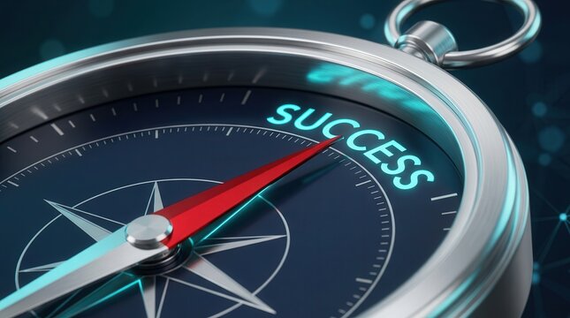 3D render of a compass navigating toward business success and recovery strategy.