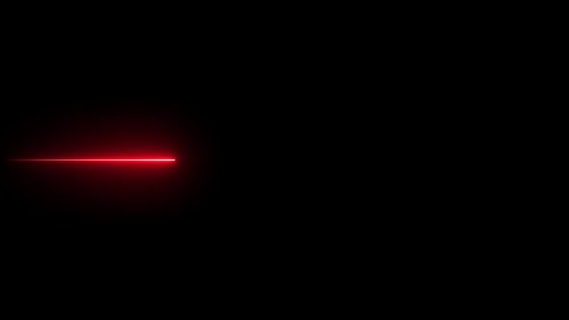 Straight red color neon laser line on a black background. glowing horizontal neon lines streaming across on the screen. Abstract beautiful blue neon line background. 4k motion video.