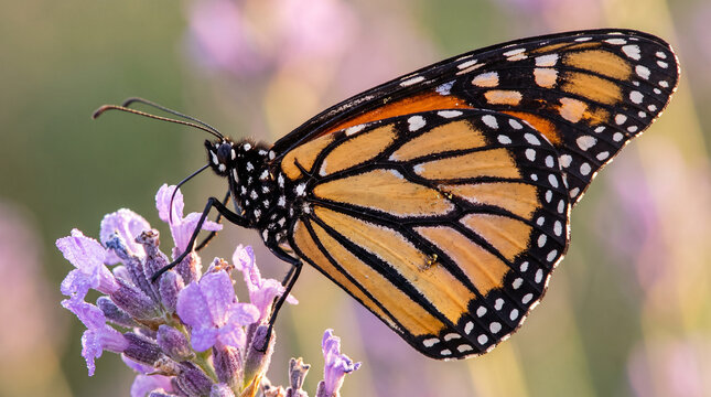 Monarch butterfly (Danaus plexippus) perched on a flower head.