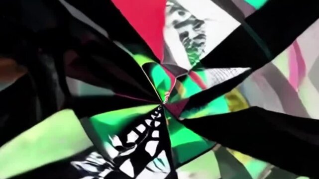 red white blue abstract to geometric origami tunnel