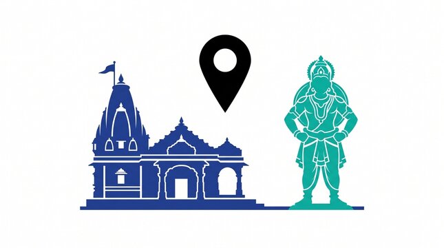 Temple and warrior location marker icons set. traditional architecture and historical figure vector symbols for maps and travel gu