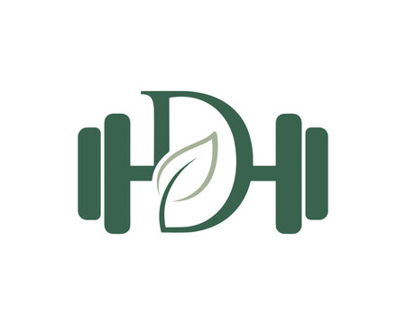 Fitness logo with dumbbell and leaf design
