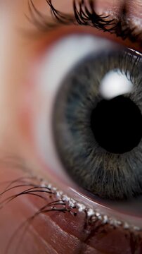 Extreme close-up of a human eye showing iris, pupil and eyelashes