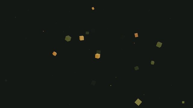 Abstract motion of floating geometric cubes on dark background