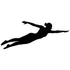 Fototapeta premium Female swimmer silhouette black profile for competitive swimming and wellness center logo.