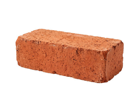 Red clay brick isolated on transparent background, single rectangular masonry unit for construction, rough textured surface and porous material, durable building supply