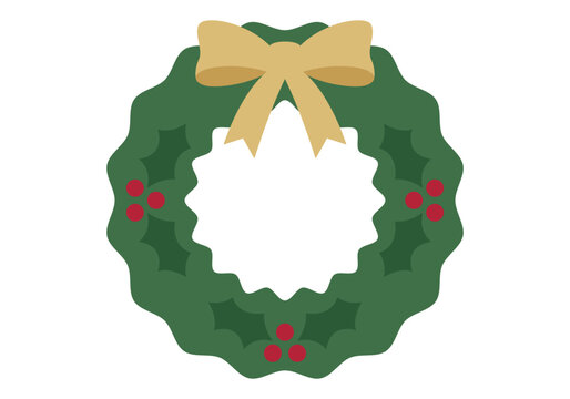 Corona de navidad verde con acebo bayas rojas y lazo dorado