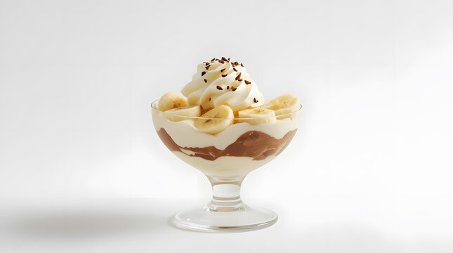 Banana Split Dessert in Glass Bowl Isolated