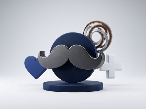 Mustache Icon With Heart and Plus Sign Representing Men's Health, Social Support and Awareness Campaign