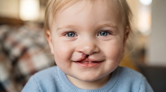 Close-Up Portrait of Smiling Toddler with Cleft Lip