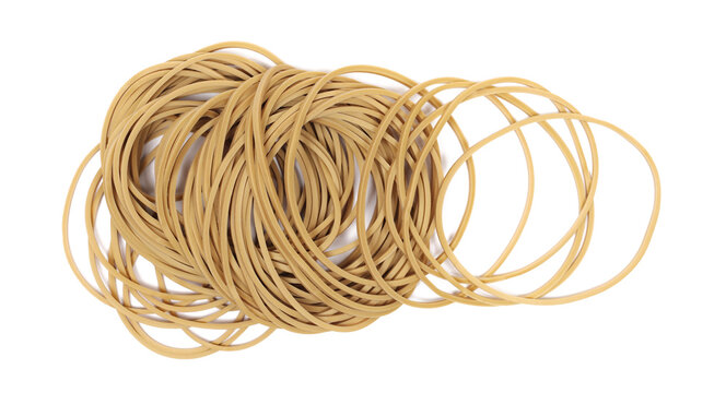 Brown rubber bands isolated on white, top view